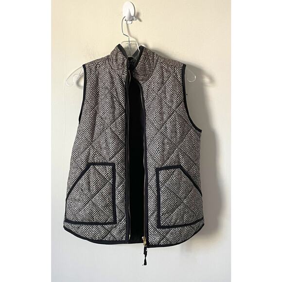 J. Crew Gold Hardwear Flannel Puffer Vest Black Cream Size XS - Picture 4 of 8